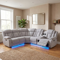 Rico Grey Fabric Electric Recliner Corner Sofa with LED & Bluetooth