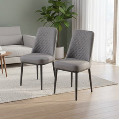 Set of 4 Oxford Grey PU Leather Dining Chairs with Slim Metal Legs