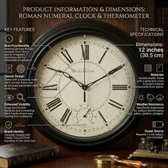 Traditional Lincoln Black Wall Clock Vintage Roman Numeral Dial