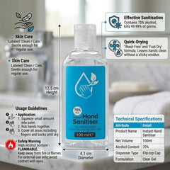 Instant Hand Sanitiser 70% Alcohol 100ml Travel Bottle Box of 48