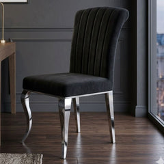 Armenia Black Velvet Dining Chairs - Set of 2 with Polished Silver Legs