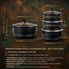 Laria 4pc Black Die-Cast Aluminium Stockpot Set - Induction Ready