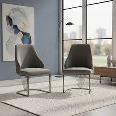 Set of 2 Lasco Grey and Silver Velvet Dining Chairs with Metal Legs