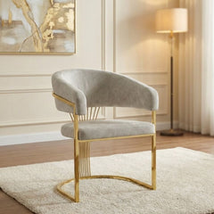Cream Porado Leatheraire Dining Chair | Gold Frame Luxury Seating