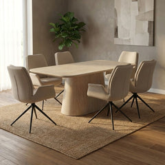 Davos 180cm Beige Ceramic Oval Table & 6 Fairmont Swivel Chairs