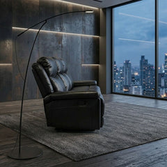 Casper Black Leather 3 Seater Manual Recliner Sofa Cup Holders