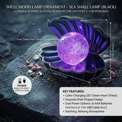 LED Colour Changing Glitter Clam Shell Lamp - Portable Pearl Night Light