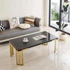 Cindy Black Sintered Stone Coffee Table - Luxury Gold Geometric Base
