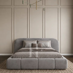 Modern Curved Extended Headboard Block Base Upholstered Bed Frame