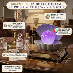 Gibson Gifts Seashell RGB Glitter Lamp - Portable LED Mood Light