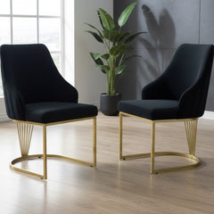 Set of 2 Lasco Black and Gold Velvet Dining Chairs with Metal Legs