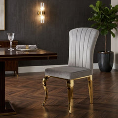 Armenia Light Grey Velvet Dining Chairs - Set of 2 with Gold Legs