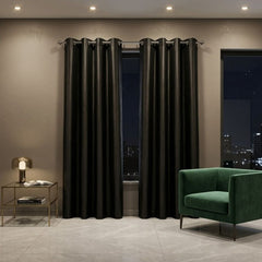 Black Faux Silk Fully Lined Eyelet Curtains - 1 Pair,
