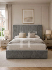 Modern Velvet Bordered Channel Tufted Upholstered Bed Frame