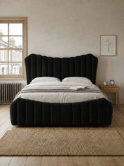 Luxurious Cream Velvet Channel Tufted Upholstered Bed Frame