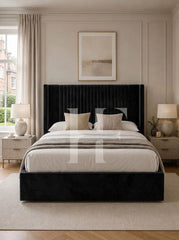 Modern Velvet Bordered Channel Tufted Upholstered Bed Frame