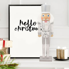 50cm Wooden Nutcracker White & Silver Colour
