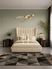 Modern Luxury Flared Wingback Bed Frame with Tapered Vertical Channeling