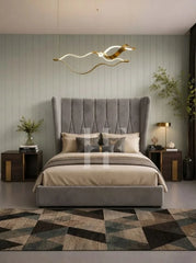 Modern Luxury Flared Wingback Bed Frame with Tapered Vertical Channeling