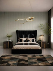 Modern Luxury Flared Wingback Bed Frame with Tapered Vertical Channeling