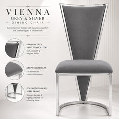 Set Of 2 Vienna Grey & Silver Dining Chairs