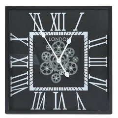 [EKM-AUTOGENERATED]56cm Gears Wall Clock Black Roman Dial Silver
