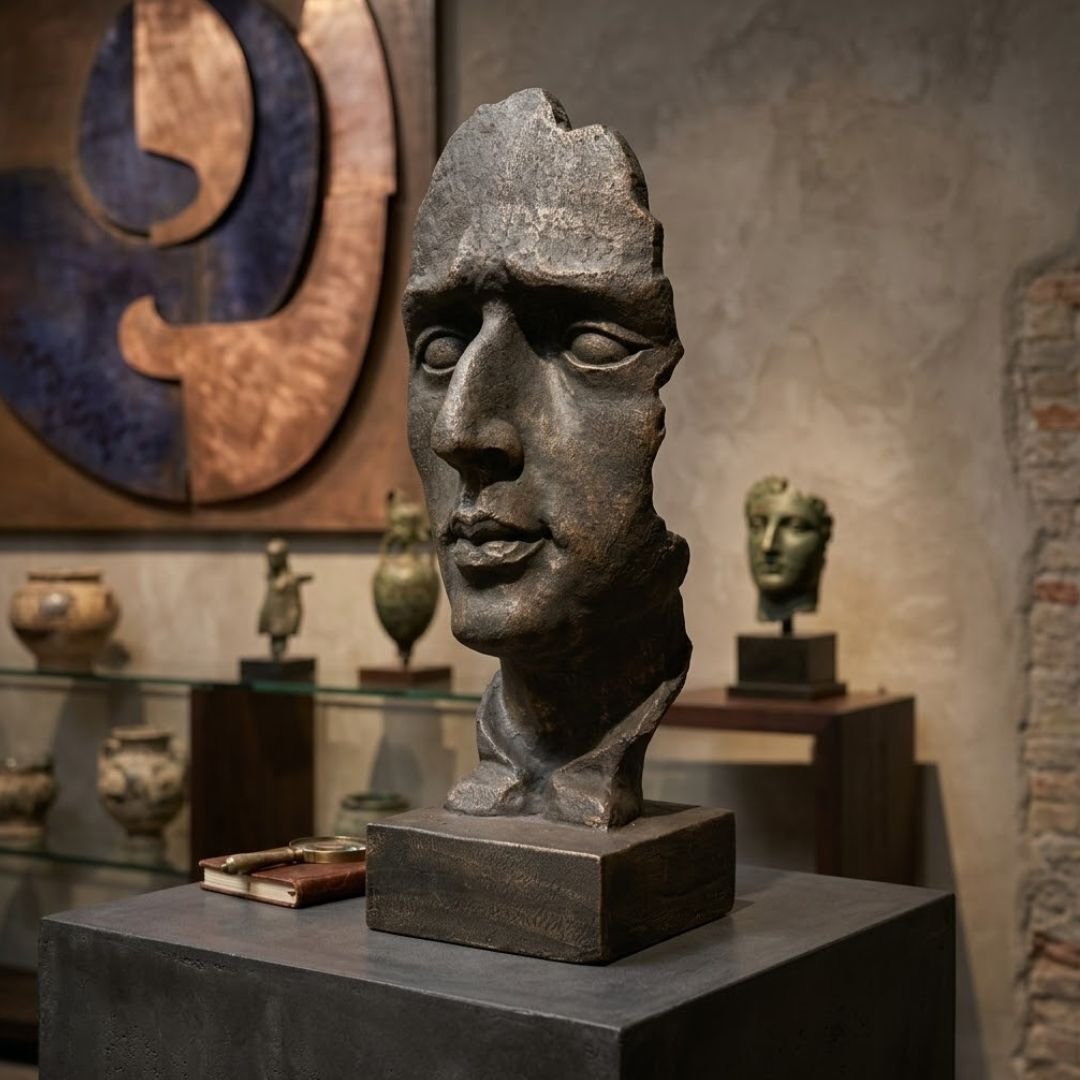 Stone Effect Face Sculpture - 95cm weathered Indoor/Outdoor Bust