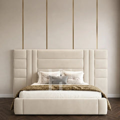 Modern Geometric Block & Panel Extended Upholstered Bed Frame