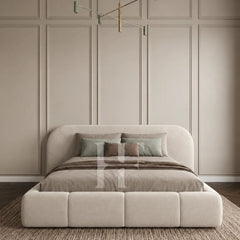 Modern Curved Extended Headboard Block Base Upholstered Bed Frame
