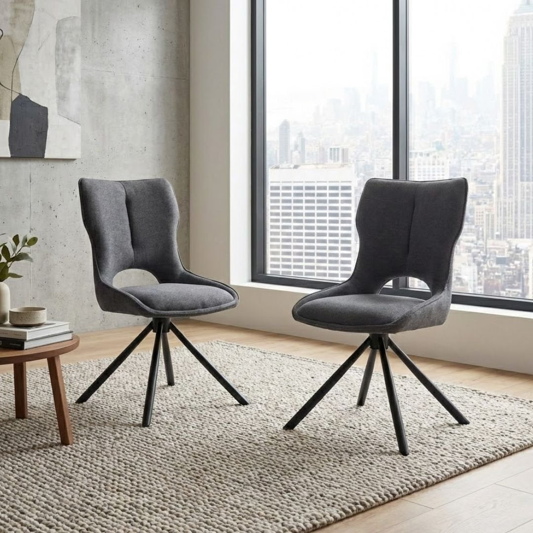 Set of 2 Grey Roseland 360 Swivel Dining Chairs | Modern Fabric