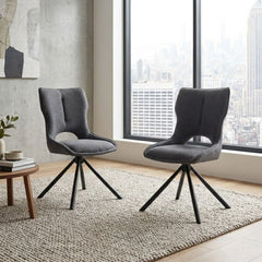Set of 2 Grey Roseland 360 Swivel Dining Chairs | Modern Fabric