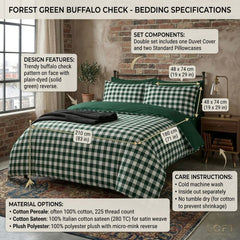 Gaveno Cavailia Forest Green Gingham Double Duvet Cover Bedding Set