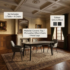 Arizona Grey Ceramic Extending Dining Set 4 PU Leather Chairs