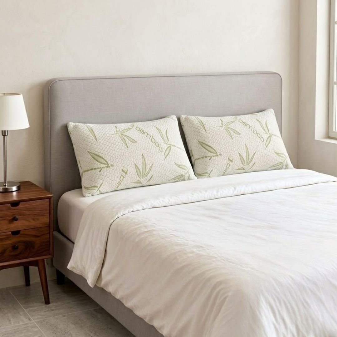 Pack of 2 Bamboo Memory Foam Pillows - Breathable Orthopedic Support
