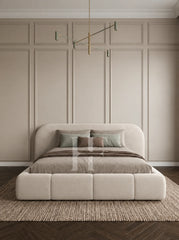 Modern Curved Extended Headboard Block Base Upholstered Bed Frame