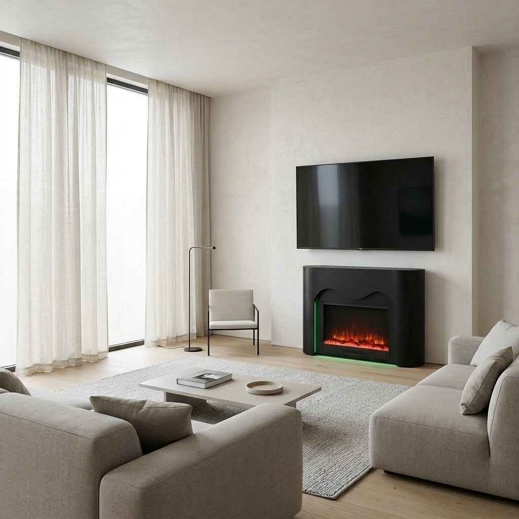 Modena Black Bluetooth Electric Media Fireplace Mantel Unit L150cm