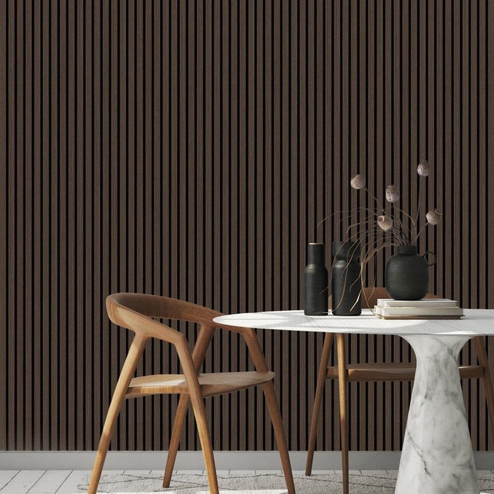 60cm x 240cm Dark Walnut Fluted Wall Panel - Home Luxe Interior