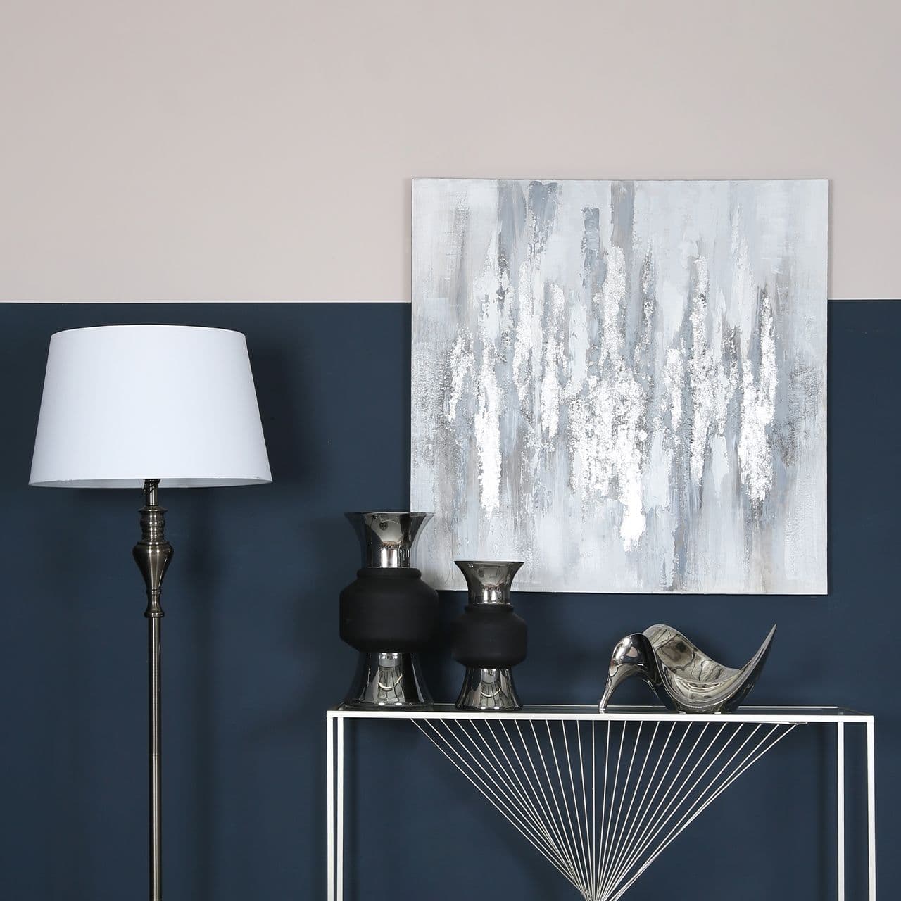 62.5x62.5 Framed Abstract Canvas Blue Navy