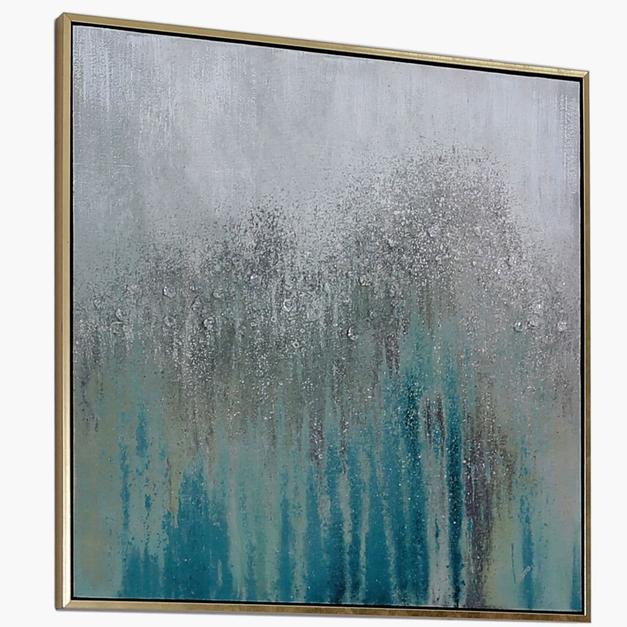 62.5x62.5 Framed Abstract Canvas Mint Silver