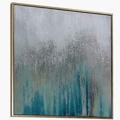 62.5x62.5 Framed Abstract Canvas Mint Silver
