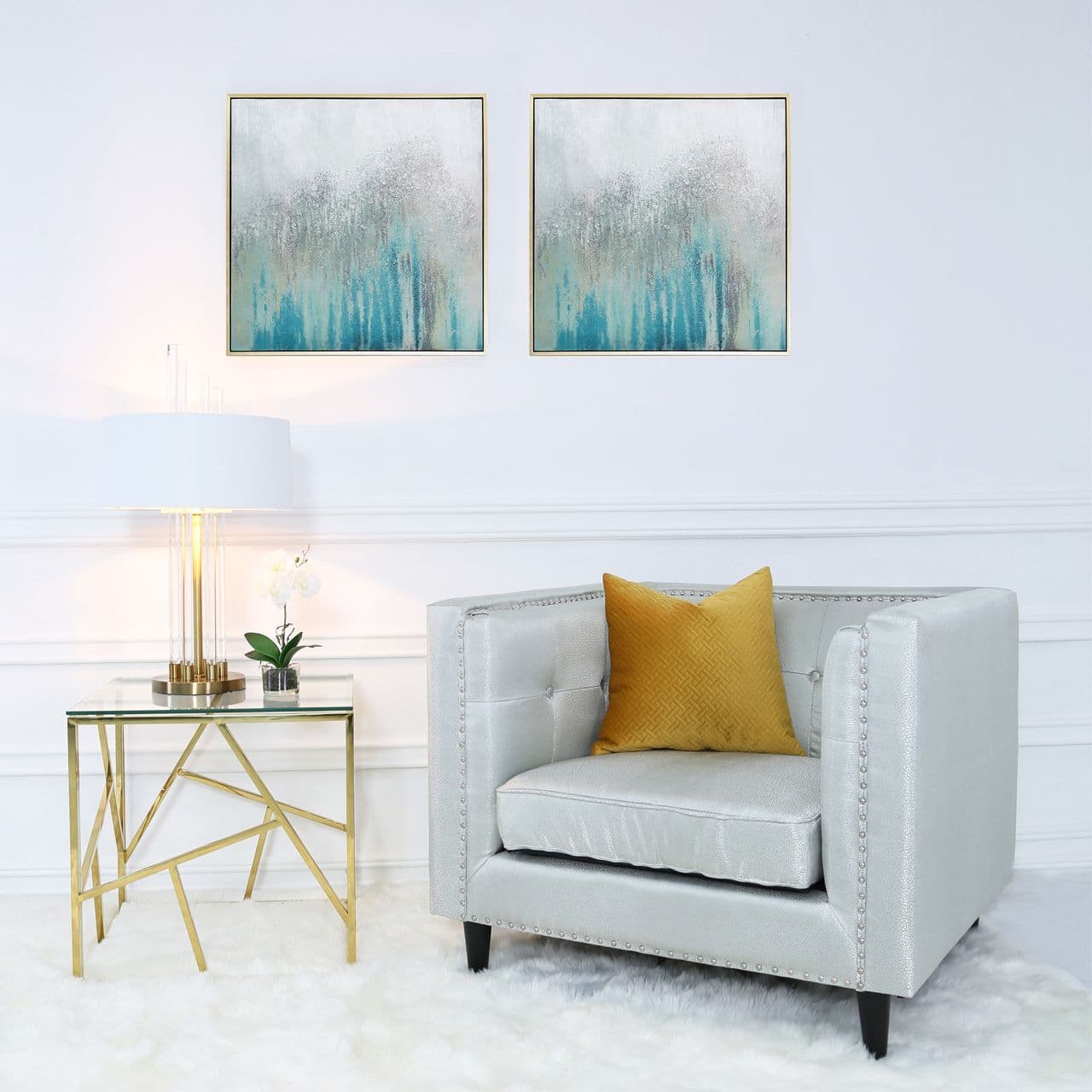 62.5x62.5 Framed Abstract Canvas Mint Silver