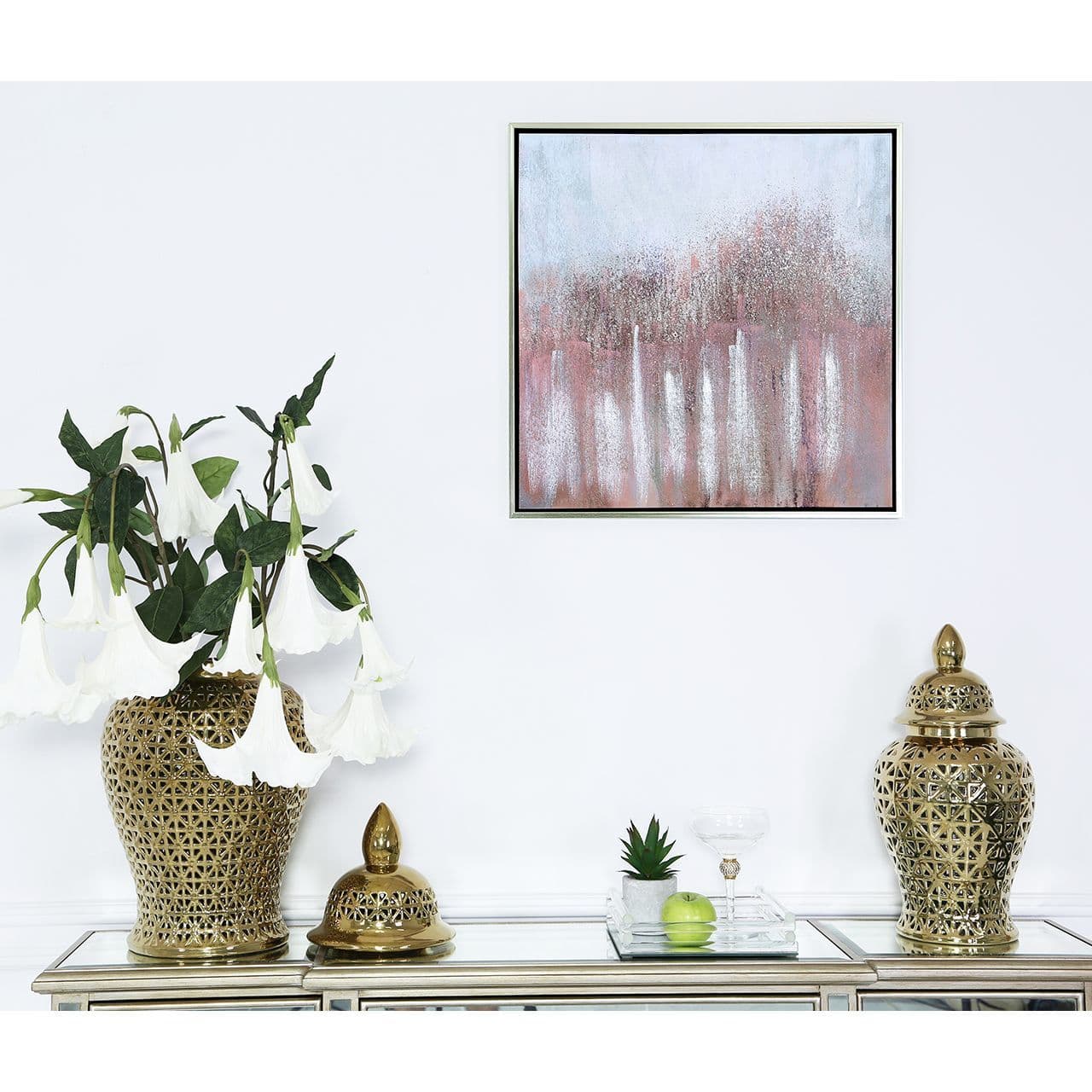 62.5x62.5 Framed Abstract Canvas Mint Silver