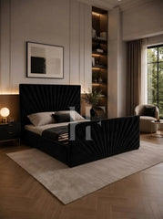 Modern Luxury Sunburst Channel-Tufted Bed Frame with Matching Footboard