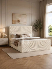 Modern Luxury Sunburst Channel-Tufted Bed Frame with Matching Footboard