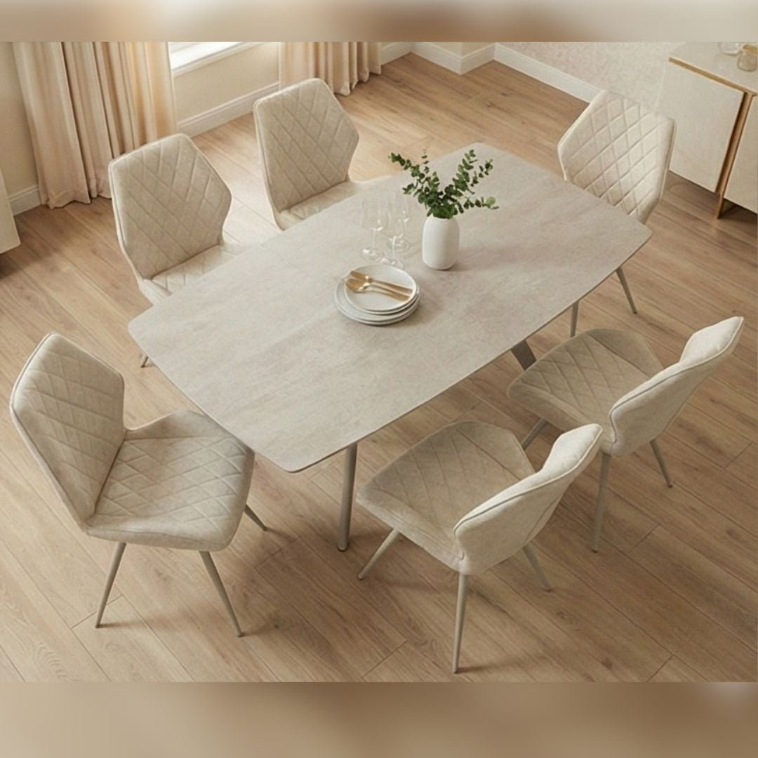 Cambridge Beige Sintered Stone Extending Dining Table & 6 Chairs