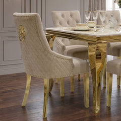 1.6m Sofia Cream Gold Marble Dining Table & 6 x Beige Velvet Chairs Set