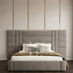 Modern Geometric Block & Panel Extended Upholstered Bed Frame