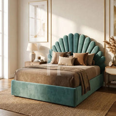 Luxury Seashell Scalloped Upholstered Velvet Bed Frame