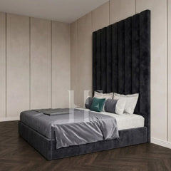 Luxury High Tall Vertical Panel Upholstered Velvet Bed Frame