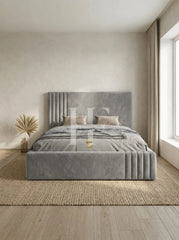 Modern  Velvet Asymmetric Channel Upholstered Bed Frame